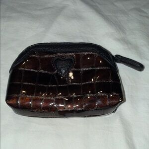 Brighton Cher Collection Brown Patent Black Trim Leather Coin Pouch EUC